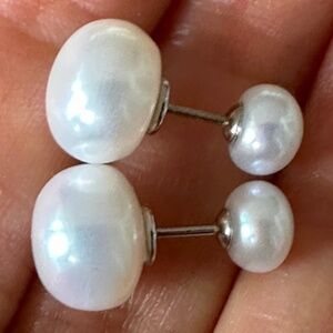 Pearl Stud Earrings - TWO Sizes - 925 Sterling Silver (10.3mm & 6.7mm)